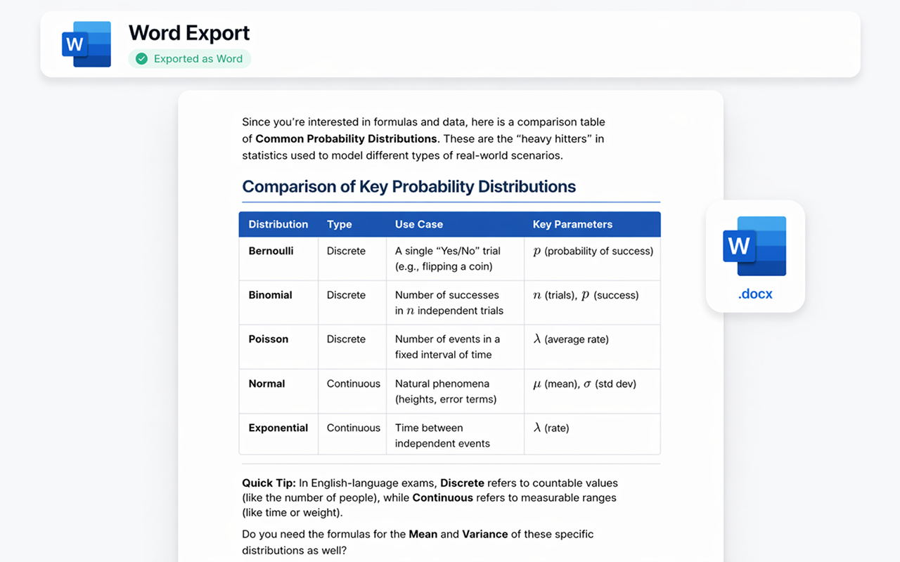 Export Gemini chat as Word document